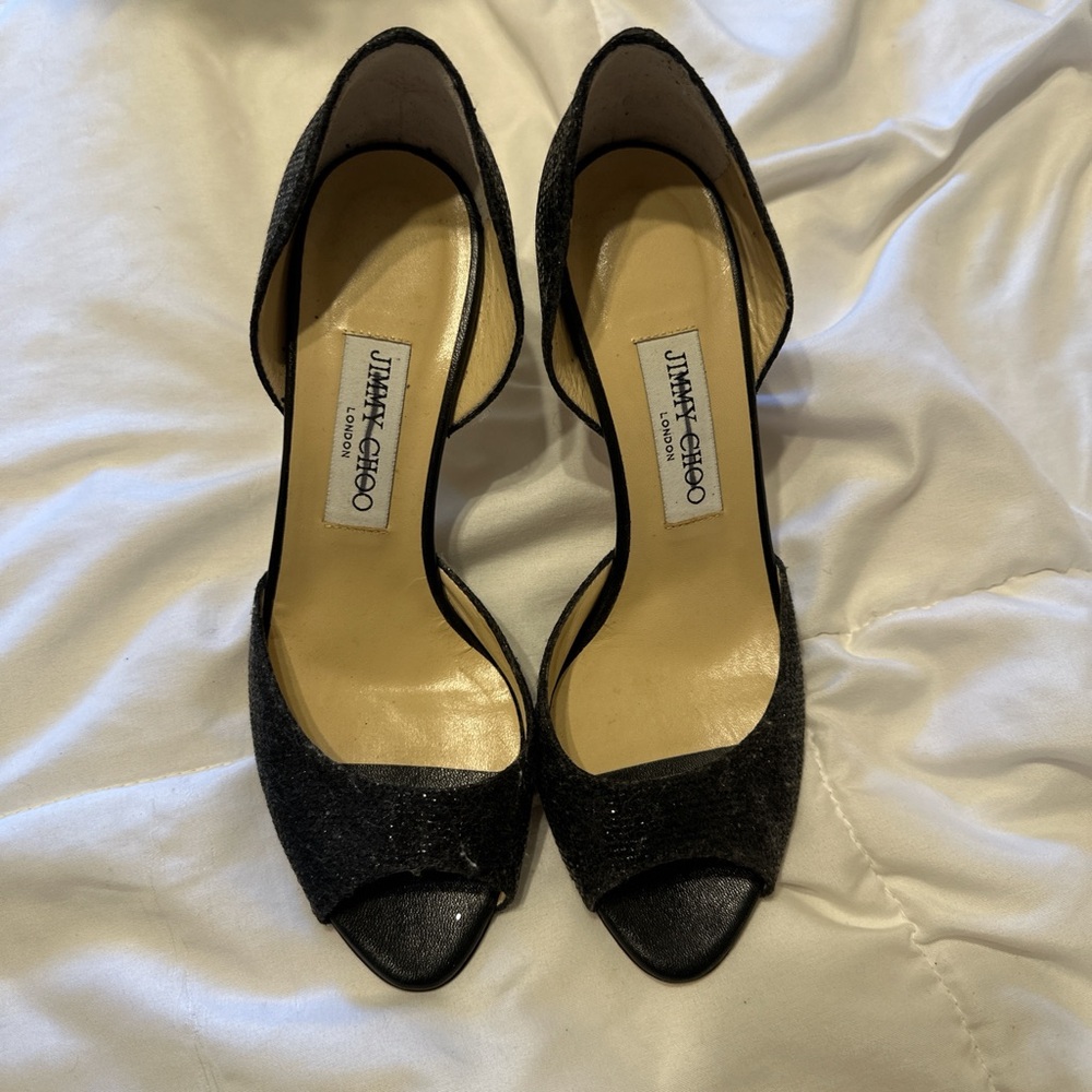 AUTHENTIC Jimmy Choo Glitter Black Peep-Toe Heels